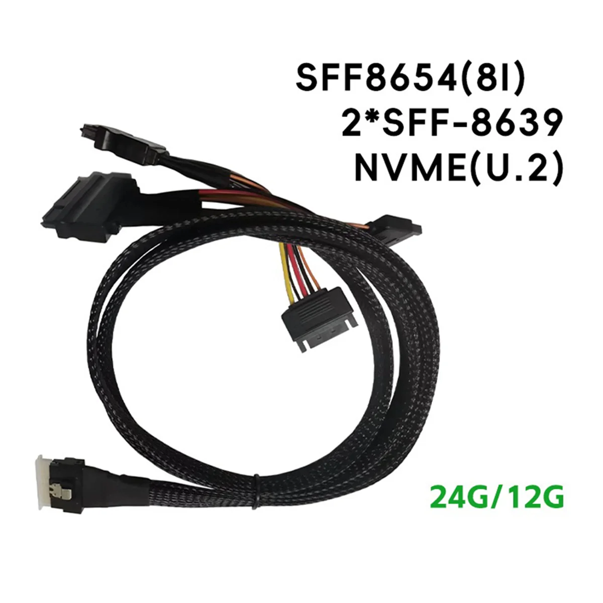 A48R-Hard Drive Cable SFF8654(8I) Slim SAS to 2SFF8639 NVMe U.2 Hard Drive Cable Multi-Functional Hard Drive Accessories