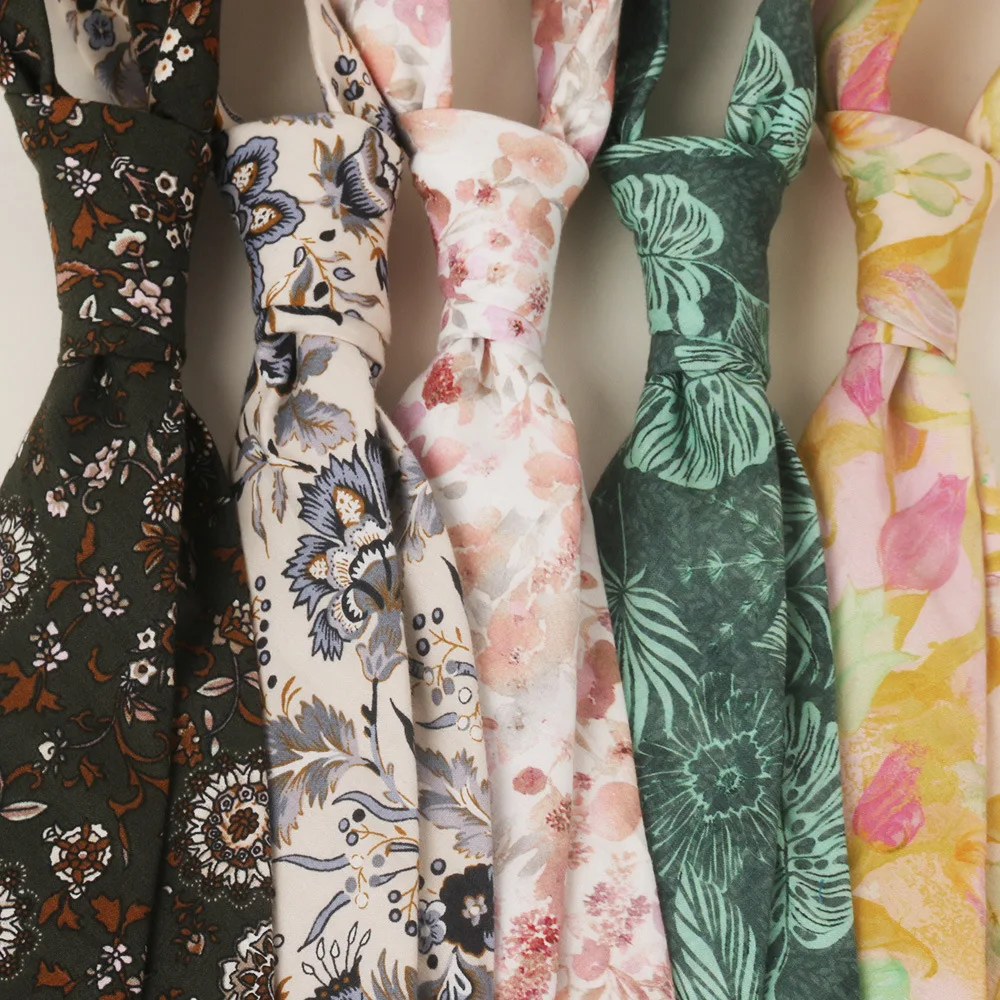 Retro Cotton Narrow Floral Printed Neckties for Mens Casual Wedding Party Neck Tie for Womens Neck Collar Cravat
