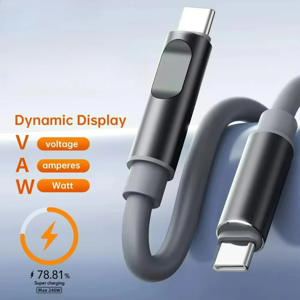 Type-C to Type-C Fast Charging Cable LCD Power Dynamic Display Cellphone Cord High Speed Data Transfer for iPhone Samsung Xiaomi