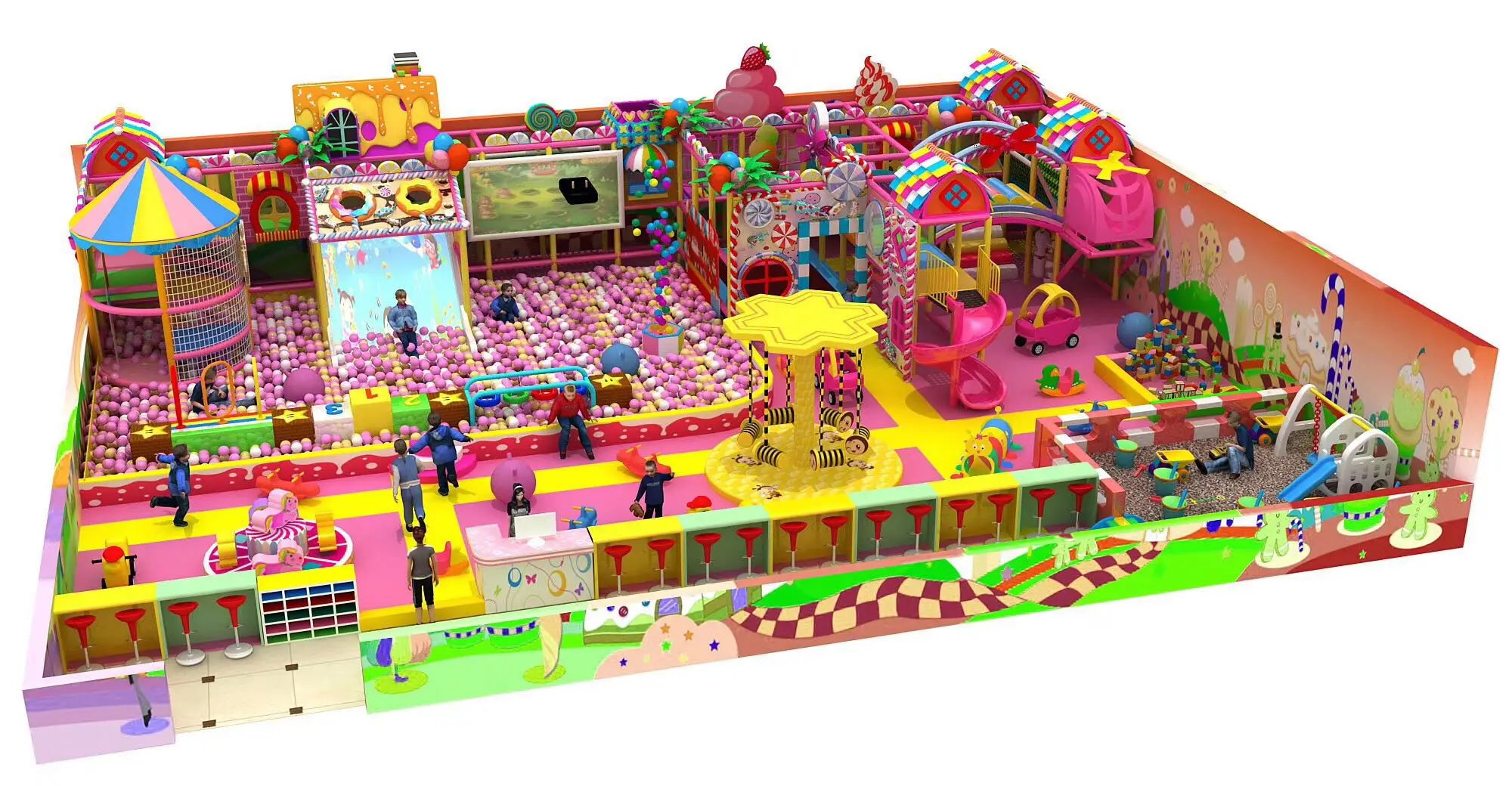 حالمة طفولي متعة آمنة صديقة للبيئة ملعب داخلي تصميم ثلاثي الأبعاد مخطط لتخصيص المشهد التجاري لقلعة نطاطة #6