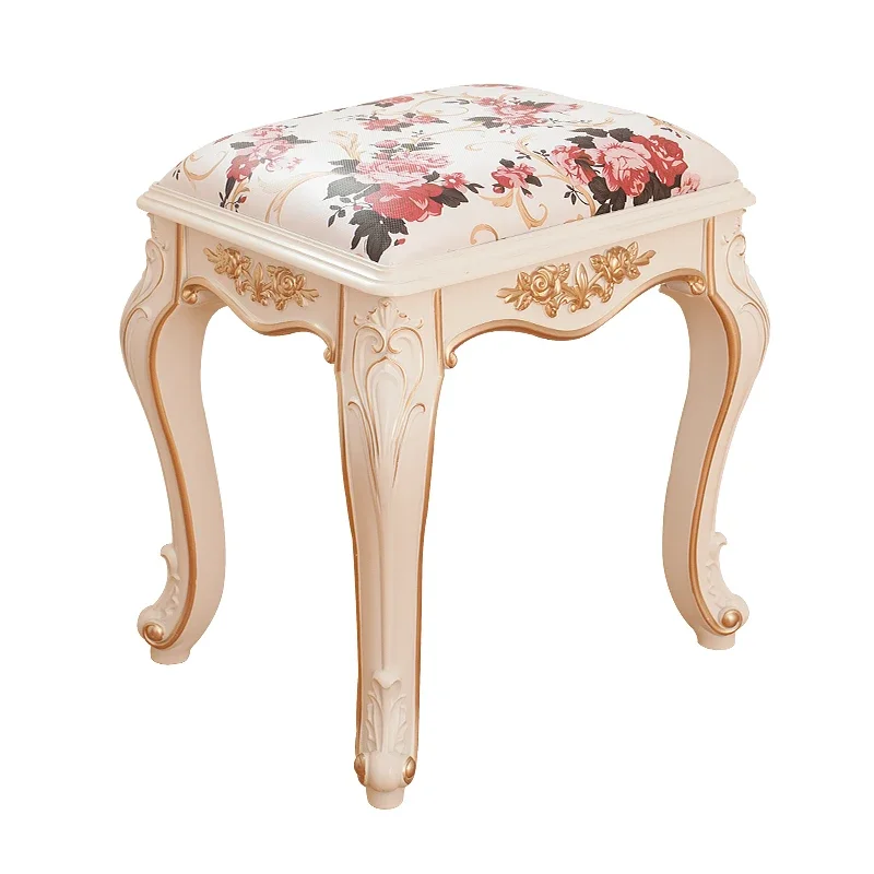 European dressing stool simple imitation solid wood pastoral manicure makeup table chair modern shoe changing stool bedroom fabr