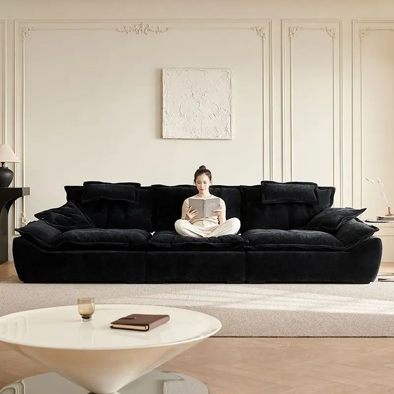 Minimalist Sailing Sofa Living Room Small Apartment Straight Row Large Sitting Depth Adjustable Backrest Chenille Fabric Sofa