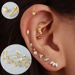 1PCS Exquisite Crown Opal Piercing Earring For Women Opal Labret Lip Stud Ear Tragus Studs Cartilage Earring Body Jewelry Gift