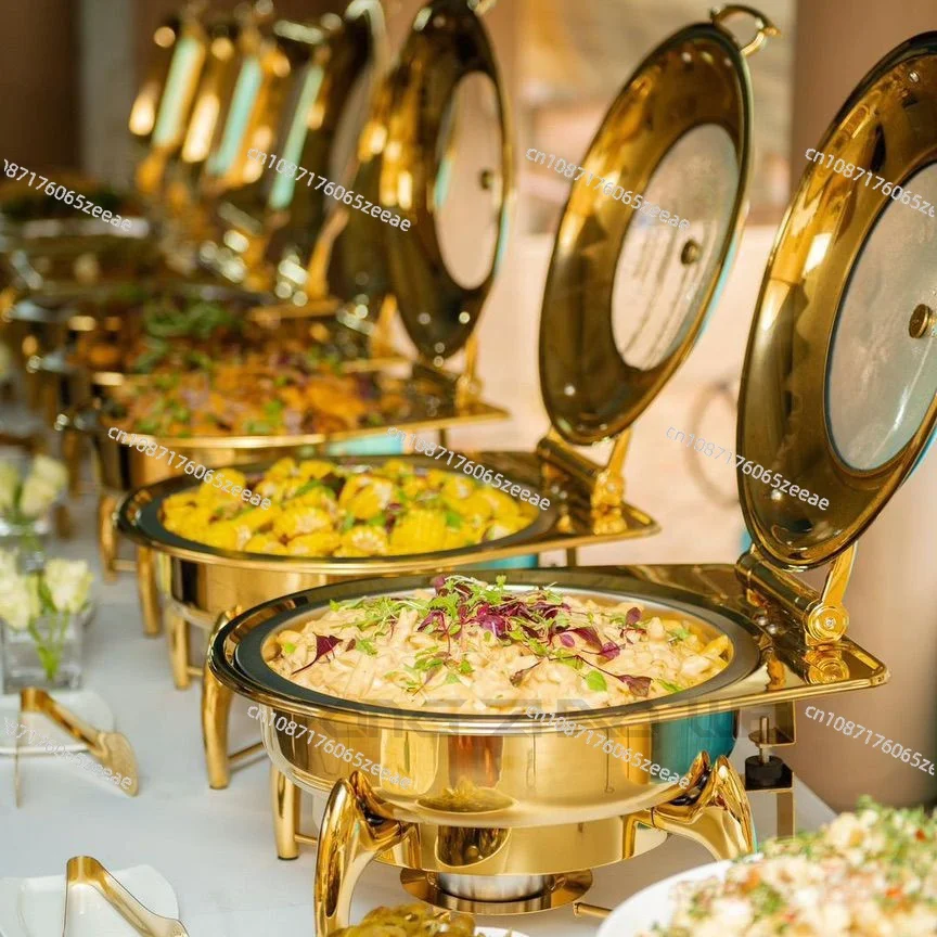 Wedding Use Dishes Stainless Steel Buffet Stove Bell Dome Soup Food Warmer Set Round Party Hotel Gold Chafing Dish