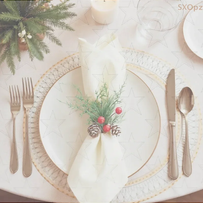 Christmas Cedar Jute Lace Napkin Rings Set Handmade Craft Tableware For Holiday Party Dinner New Year Decorations