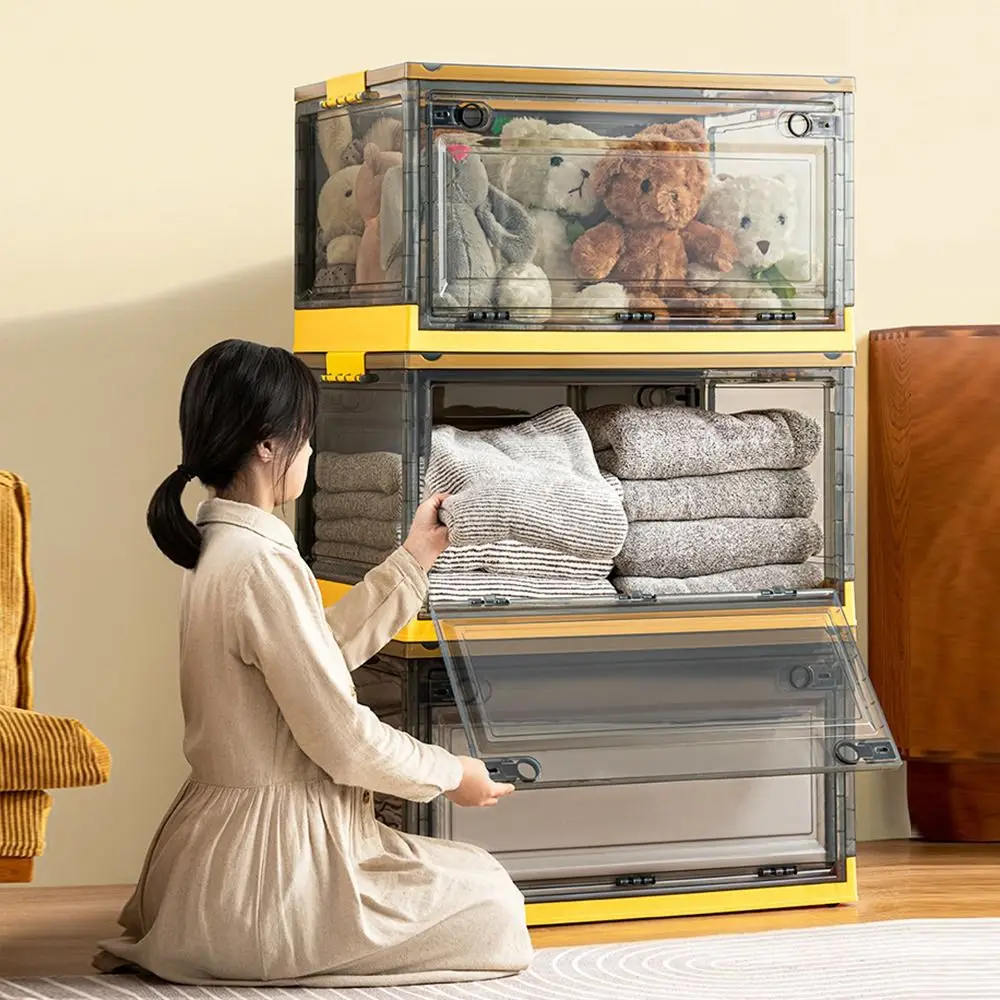 

Large Capacity Sundries Storage Box Stackable Top/Side Open Folding Storage Box with Lid Household Square