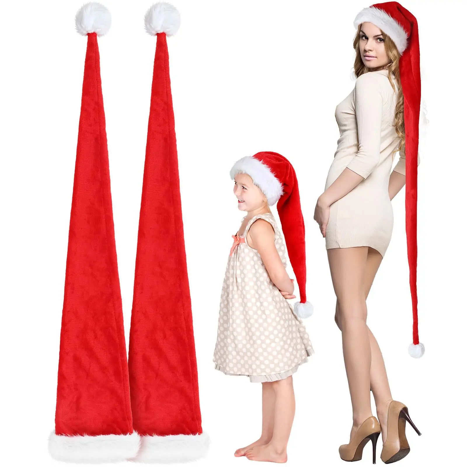 

1.5-meter Red Blue Adult children's Extended Christmas Hat Christmas Decoration Plush Extra Long Christmas Sombreros 4m810