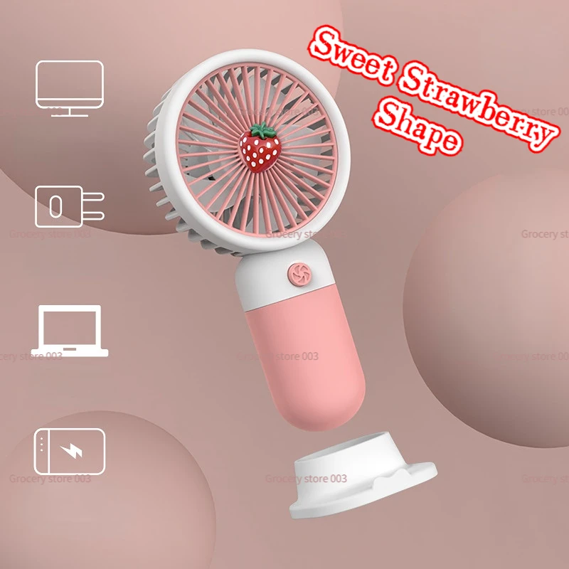 RF643 Summer Handheld USB Rechargeable Mini Fan Flowers Fruit Decoration Portable Cooling Fan with Mobile Phone Holder Function