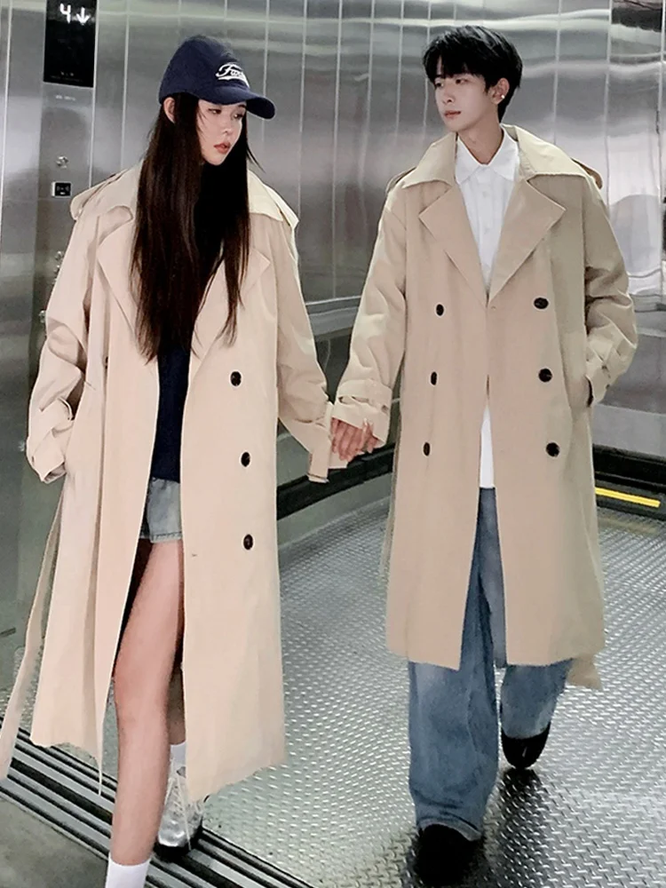 

Hetinghome ex Loose Long Coat Autumn Trendy Brand Couple Outerwear Polyester Fiber Youth Casual Single Button Closure