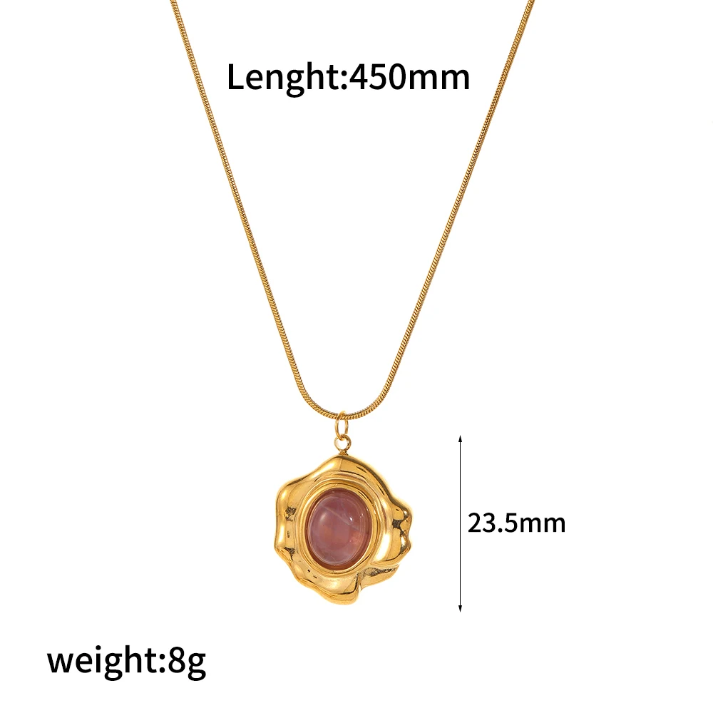 Modische Naturstein-Edelstahl-Anhänger-Halskette, vergoldet, französischer Retro-Schmuck für Damen – Detail 6