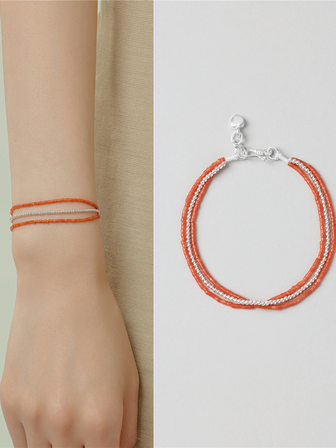 

FANLINE Pure Silver Dual Color Stack Bracelet South Red Cherry Pearl Morning Light Hand Chain S925 Silver Beads