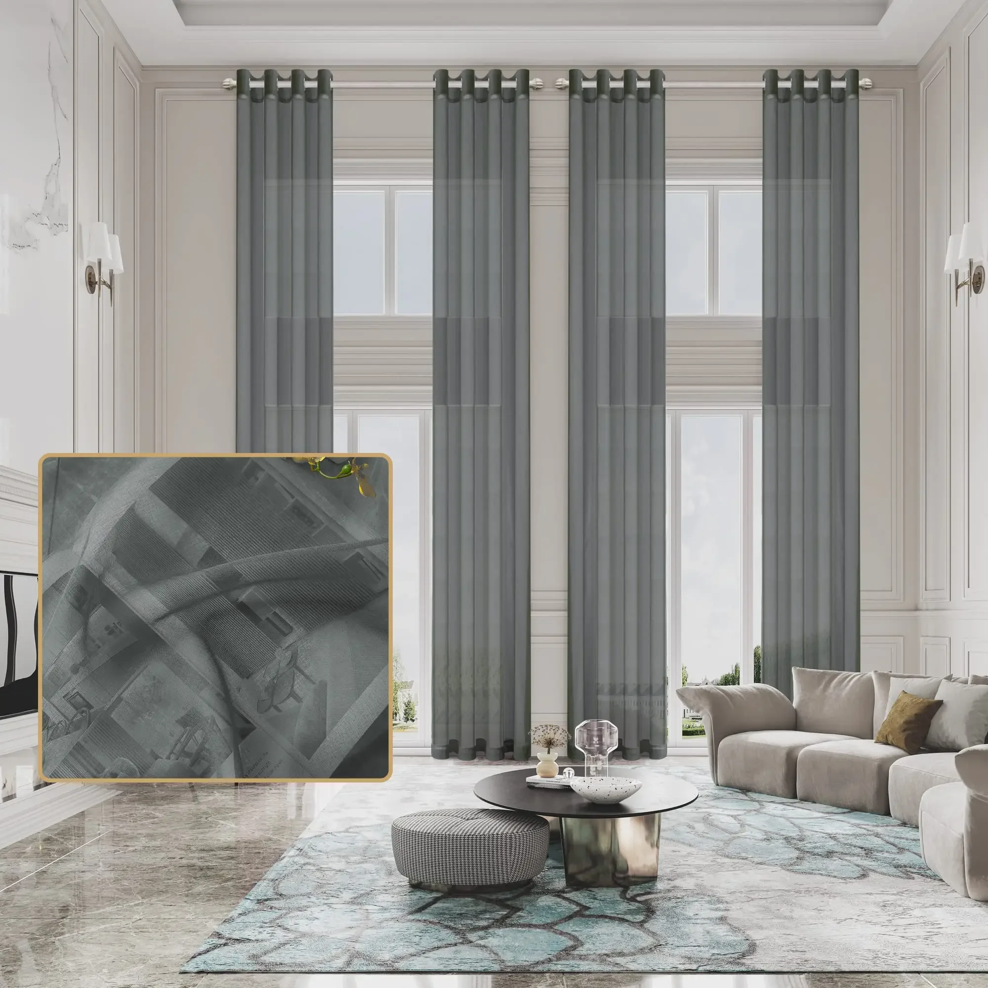 Custom Made 400CM Length Extra Long Living Room Sheer Curtain Drape 450CM High Ceiling Window Tulle Bedroom Curtain