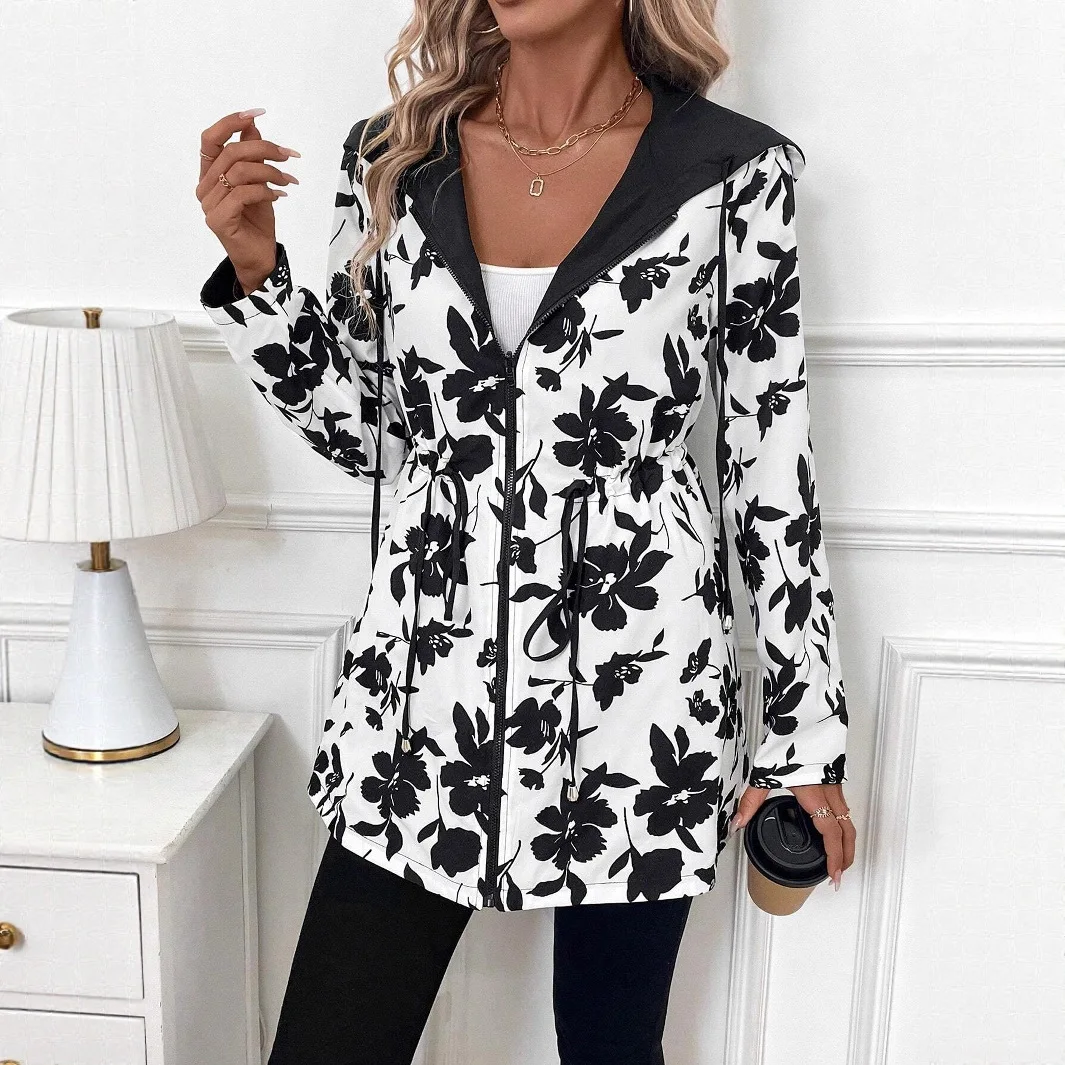 2026 Women Reversible Leopard Print Hooded Jacket Zip Up Long Sleeve Coat with Belt Casual Long Outerwear