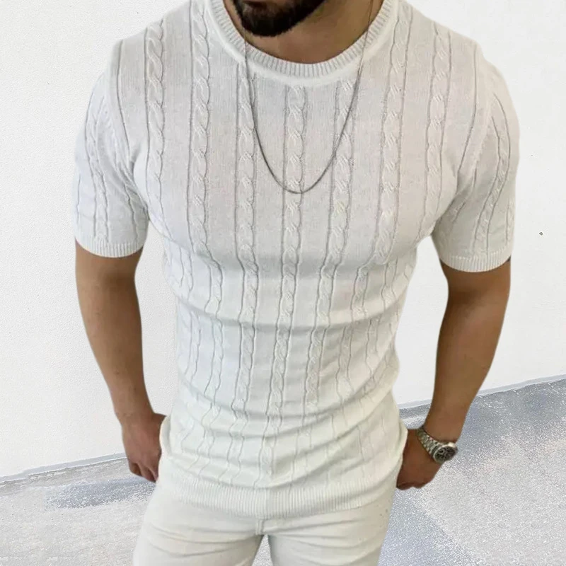 

Streetwear Men Clothing Summer Shirts Men Fashion Short Sleeve Tee Knitted t Shirt Men 2023 Solid Color Crew Neck Pullover Top