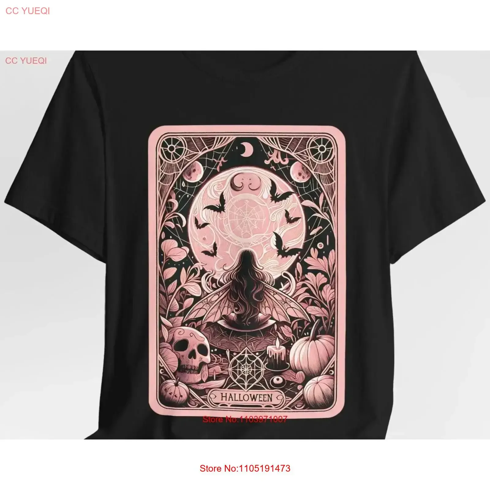 Hallows Eve Tarot Pastel Halloween Fairy Grunge Gothic Magic Luna Moth Pink Coquette Witchy 100 Cotton T Shirt vintage Washed
