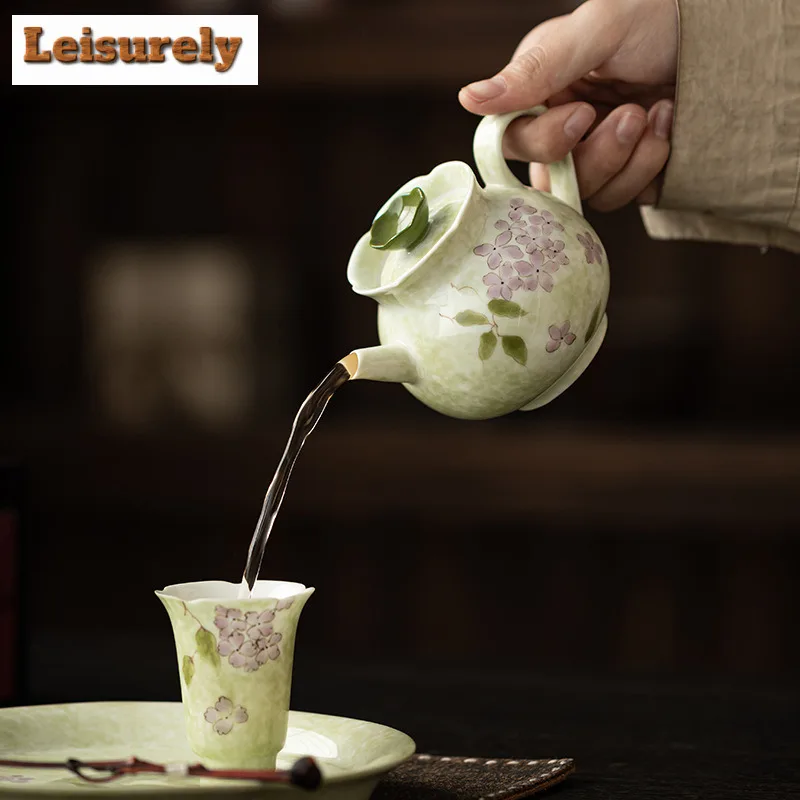 

200ml Hand-painted Hydrangea Teapot Zen Tea Infuser Pot Household Tea Maker Kettle with Strainer Chinese Tea Set Supplies Gift