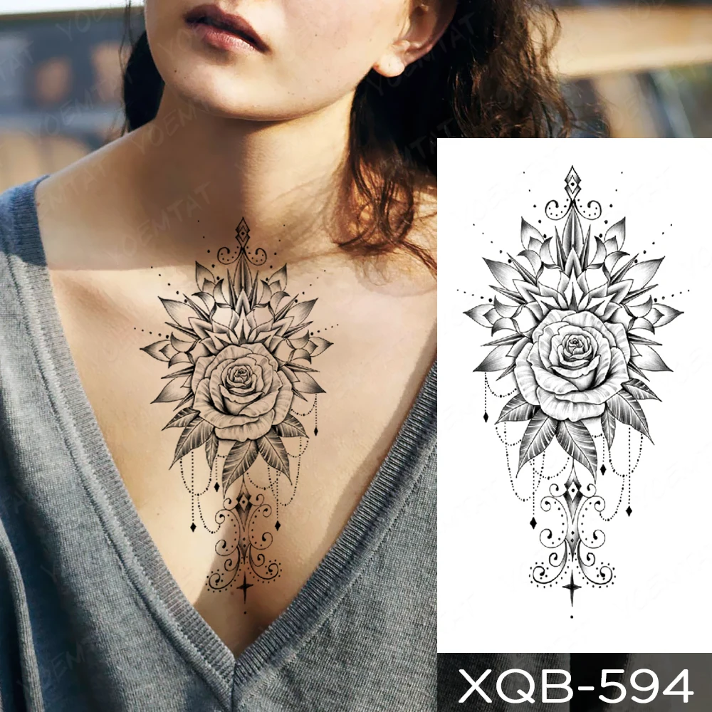 Waterdichte Tijdelijke Tattoo Sticker Bloemen Taille Rozen Flash Tatto Henna Mehndi Totem Hand Body Art Arm Fake Tatoo Mannen Vrouwen