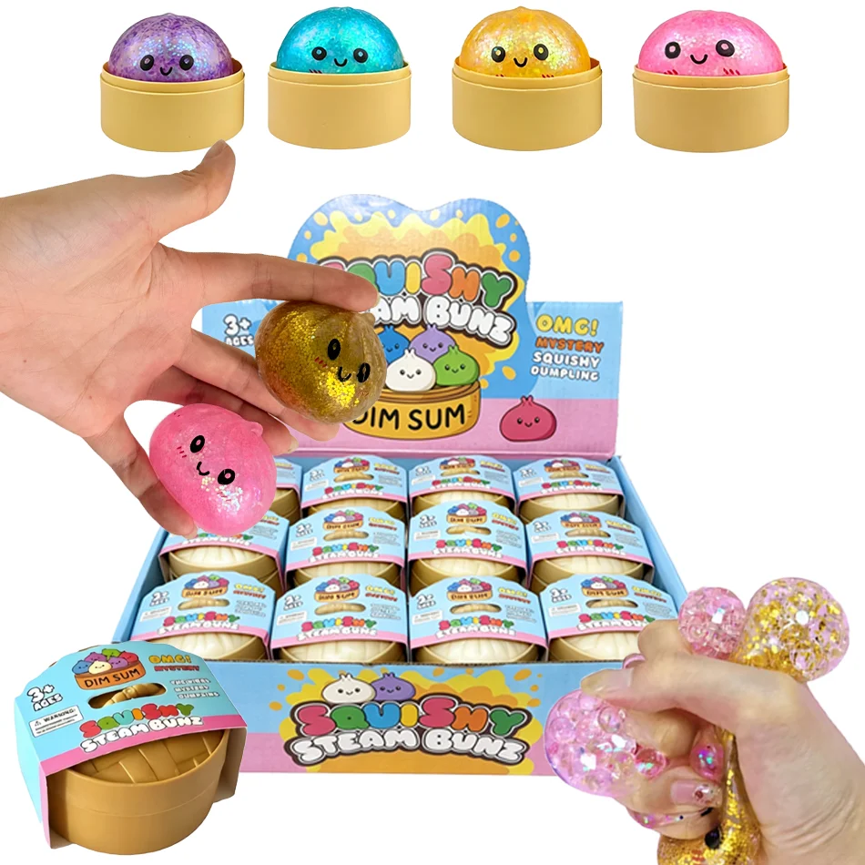 Mini 1-24 pièces Dumplings scintillants, jouet sensoriel à presser anti-stress avec boîte