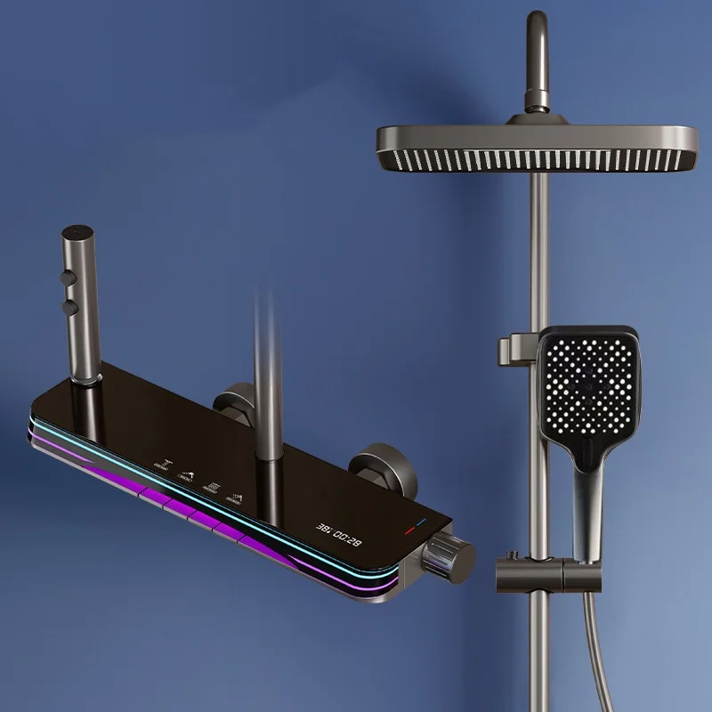 Ensemble de douche à affichage numérique, Kit de robinets de douche à pluie avec Bidet, mitigeur d'eau chaude et froide mural en laiton, expédié depuis l'ue