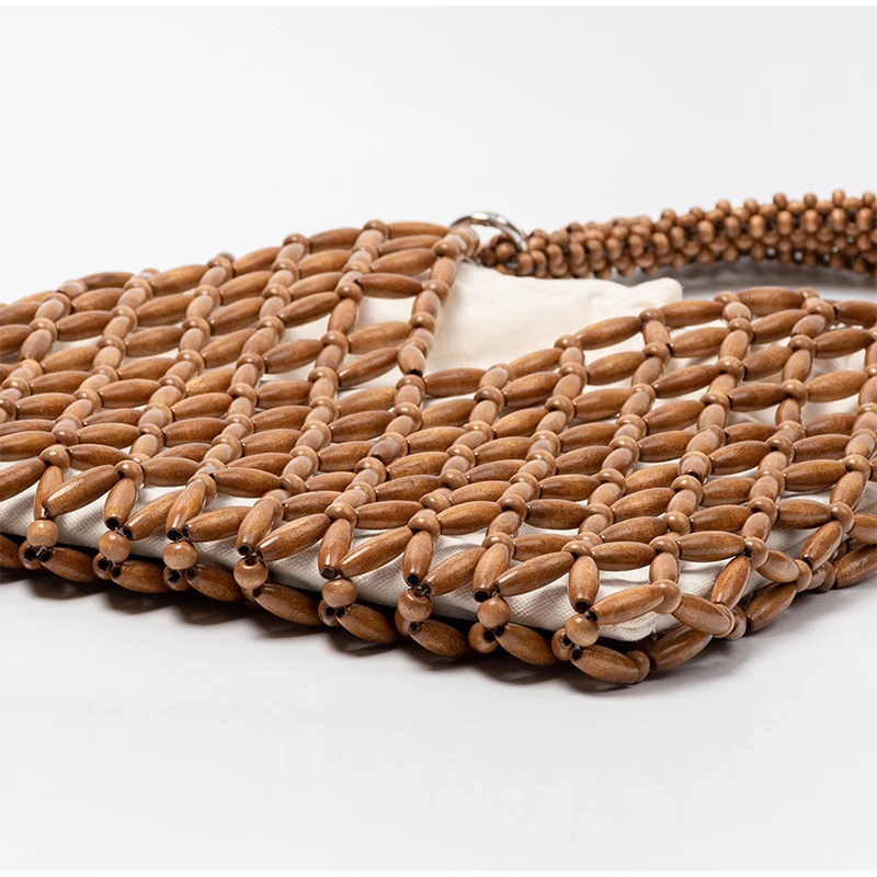 Ahornholz-Perlen-Handtasche, Damen Große Kapazität Hohle Strand-Urlaubstasche, Sommerliche Lässige Schicke Handgewebte Tragetasche – Detail 18
