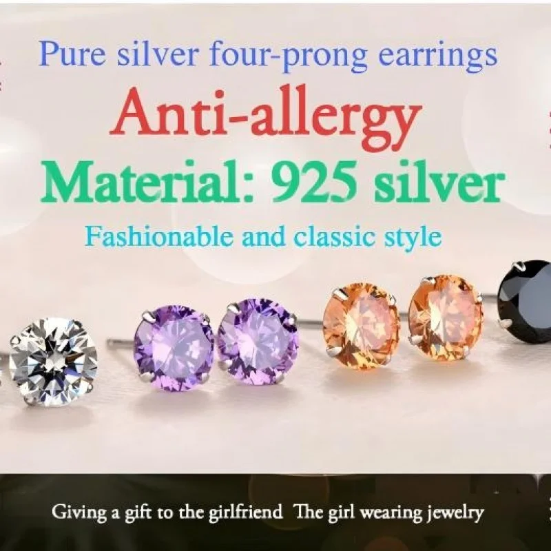 Fashionable Cute Small Transparent Crystal CZ Embellished 925 Silver Jewelry Earrings Perfect Gift for Girls