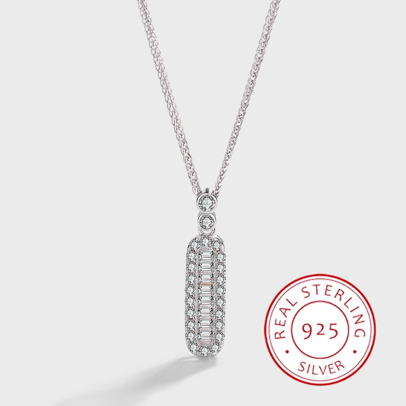 

Classic Simple Authentic S925 Silver Rectangular Water Drop Pear Shape Geometric Women's Engagement Pendant Necklace