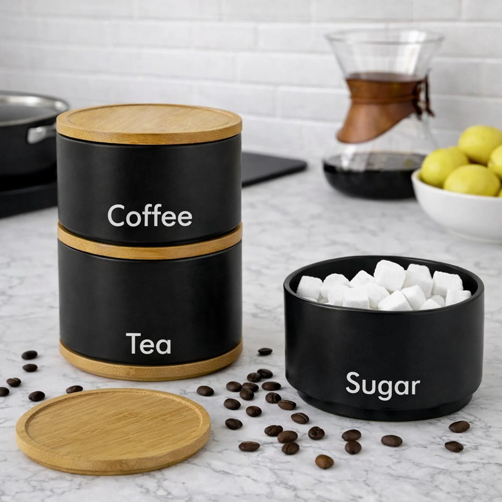 Black Canister Set for Coffee Lovers