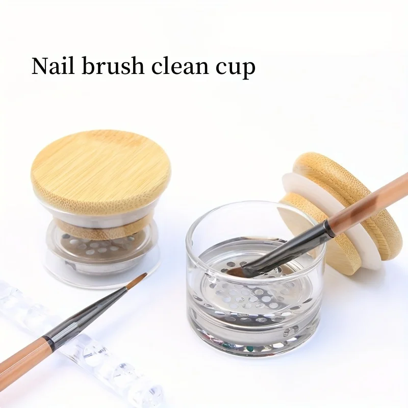 1pc Glass Nail Glitter Brush Cup with Lid, Stainless Steel Mesh Filter Layer for Gel Brush Cleaning, Multi-Functional