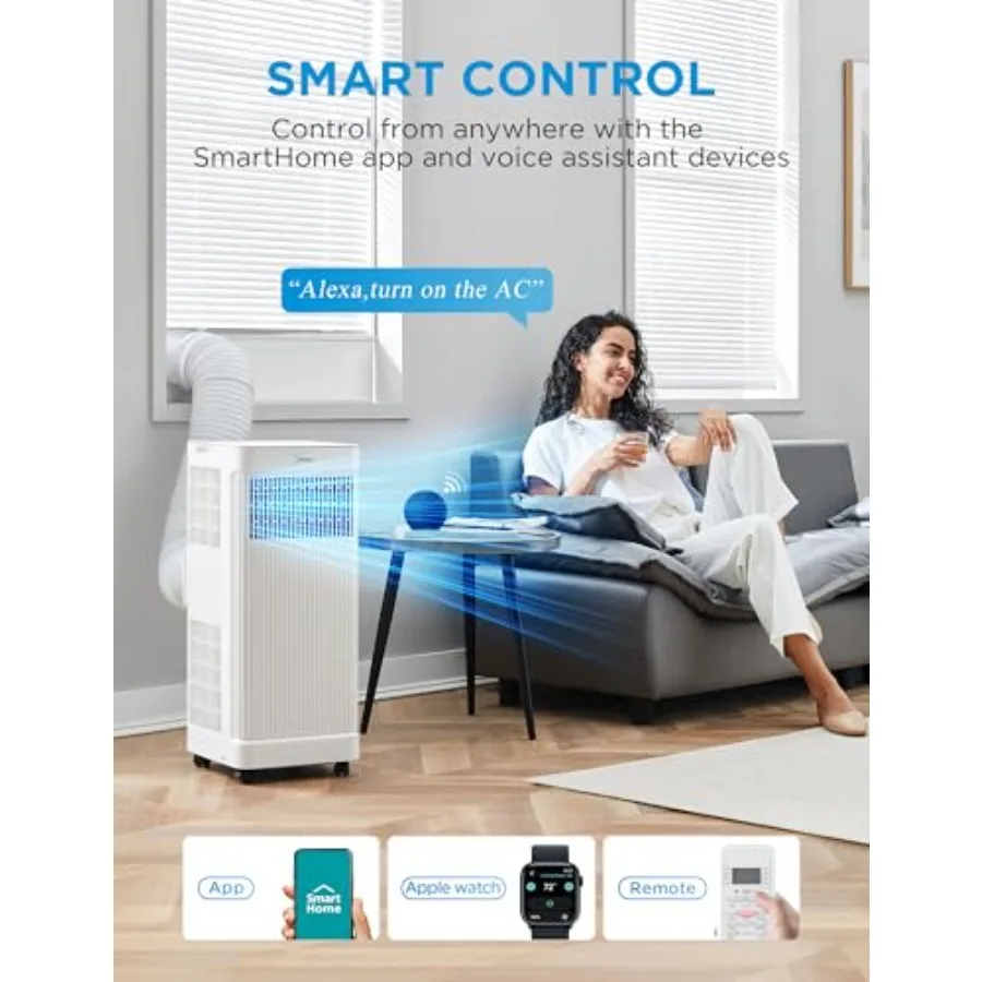 Portable air conditioner for small rooms, aluminum housing, white, 8, 500 BTU ASHRAE cooling capacity with smart control and de