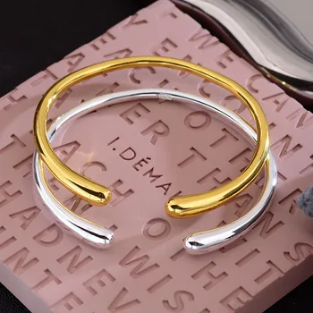 100% ソリッド 925 スターリングシルバーブレスレット女性男性ヴィンテージ手作りシンプルなゴールドブレスレット誕生日ギフト