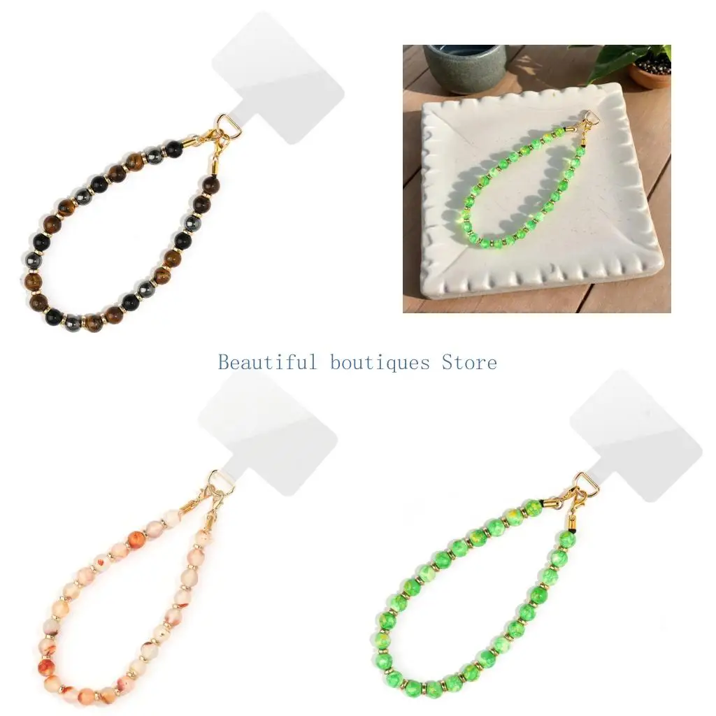 U4LF Technician Crafted Crystal Phone Strap Keychain 8mm Crystal Turquoise Agate Beadwork