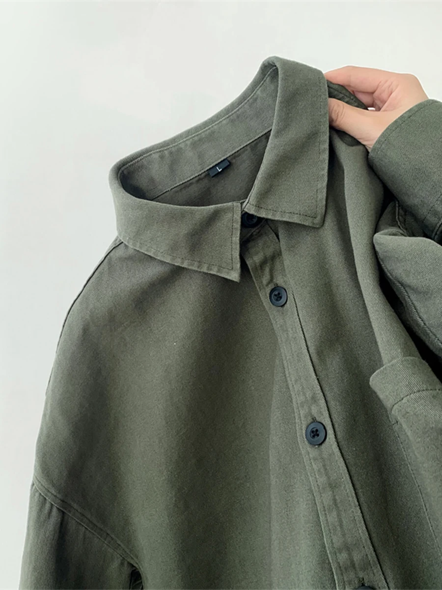 

Мужская хлопковая повседневная рубашка в стиле милитари с длинным рукавом, винтажная американская рабочая одежда, осенне-зимняя, для ношения под одеждой, модная