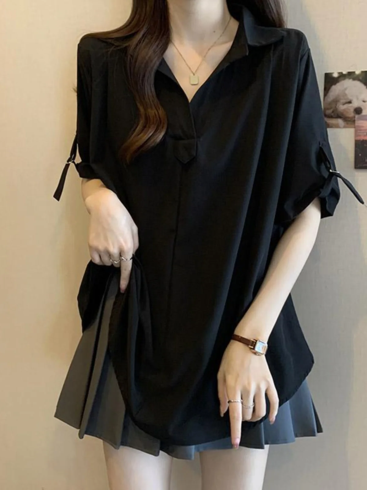 

New Chinese Style Women's Summer Shirt V-Neck round Neck Chiffon Base Layer Top Slimming T-Shirt plus Size Fashion Commute