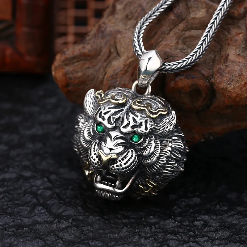 

tiger tail necklace Head Necklaces Mens Charm Stainless Steel Solid Animal Pendant Retro Personality Male Jewelry Punk Gift