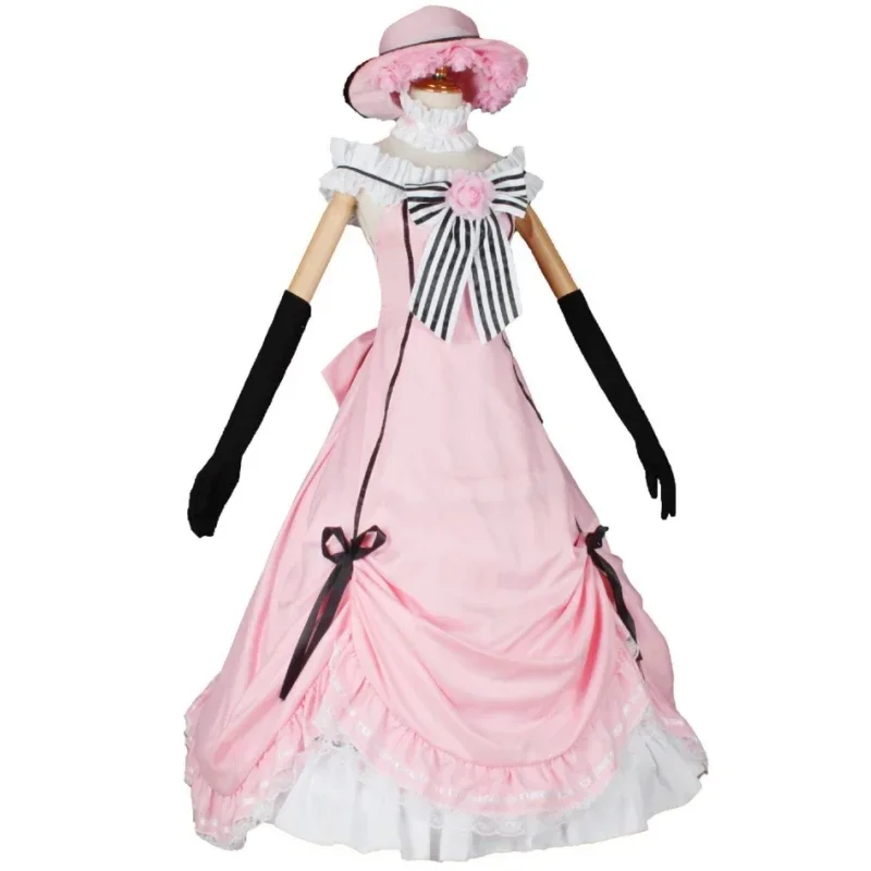 Аниме Черный дворецкий Сиэль Фантомхайв Young Master Косплей Розовая униформа Робина Платье Лолиты Парик Кружевное платье горничной без рукавов