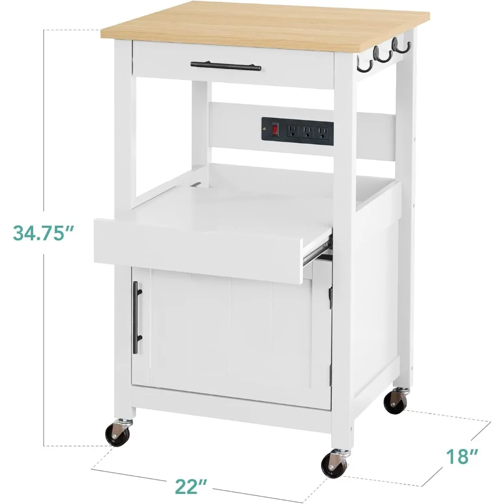 Rolling Kitchen Island with Rubberwood Top and Butcher Block Surface for Storage