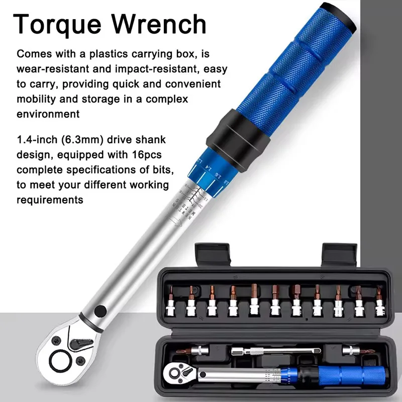 15PCS Bike Torque Wrench Set  Pre-set Precision Ratchet Tool for Road Bicycle Small Flywheel Repair with Case