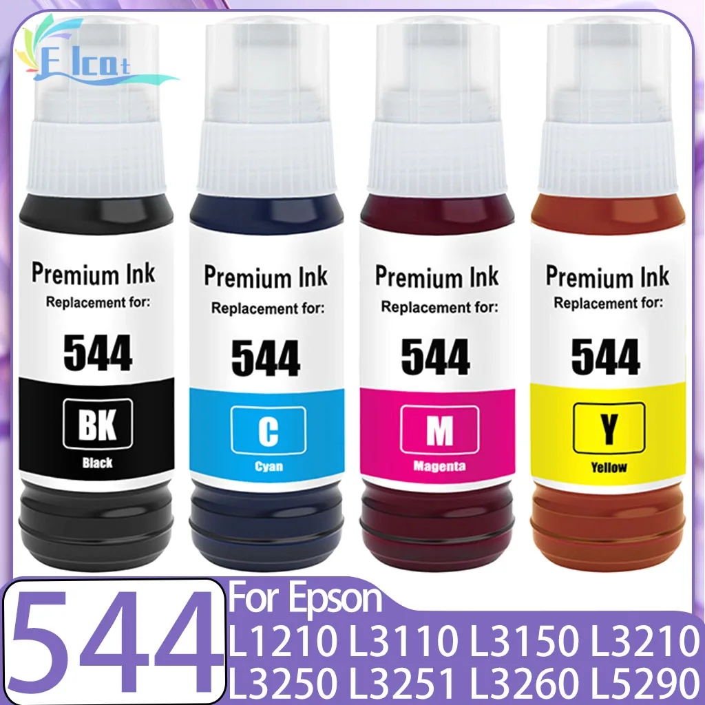 Para botella de tinta Epson 544 T544 544 recarga de tinta para Epson EcoTank L1210 L1250 L3110 L3150 L3210 L3250 L3251 L3260 L5290 tinta de impresora