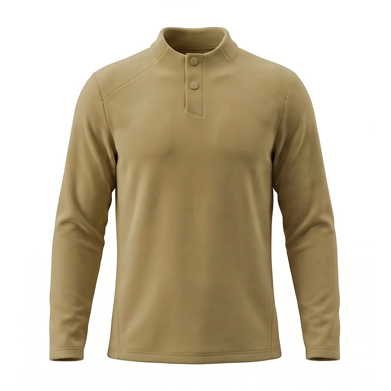 Men Fleece Lined Henley Long Sleeve Shirt, Stand Collar 2 Button Placket Raglan Sleeve Soft Warm Daily Casual Thermal Top