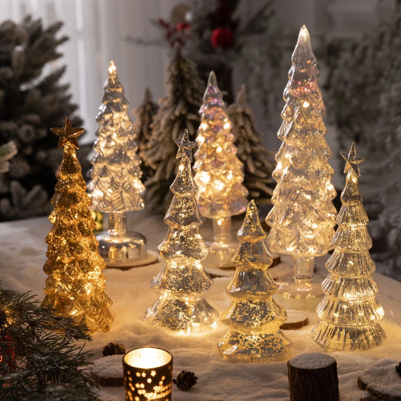 European Style Colored Lights Glowing Christmas Tree Table Layout Gift Restaurant Atmosphere Ornaments Christmas Glass Ornaments