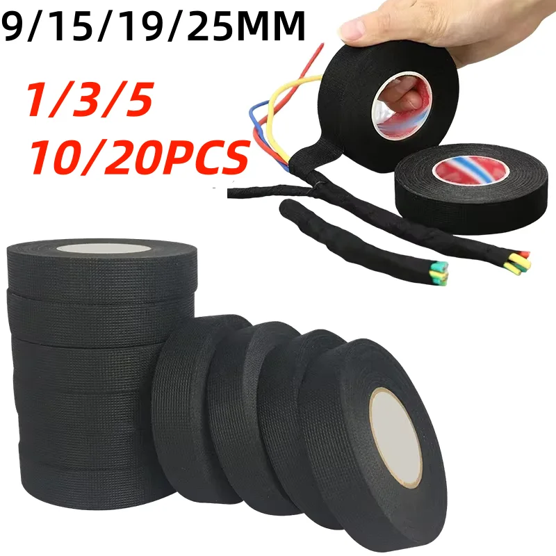 Image of Elektrisches Isolierband, hitzebeständiges Kabelbaumband, 9/15/19/25 mm, wasserdichtes Band zum Schutz von Autokabelbäumen