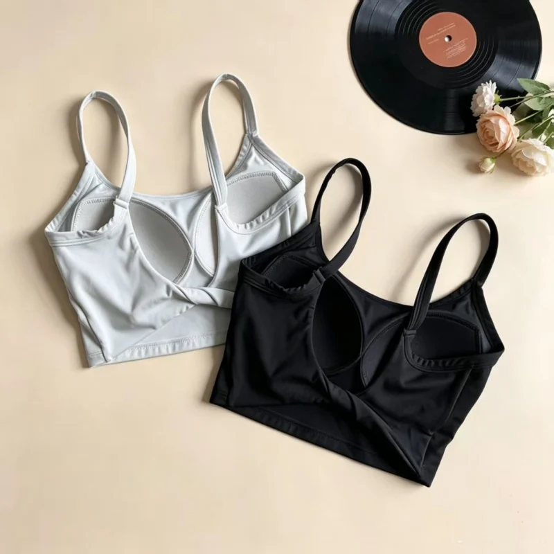 U‑Back Twist Design Women Yoga Sports Bra, Thin Strap Padded Wireless Breathable Tank Top for Gym Workout Fitness