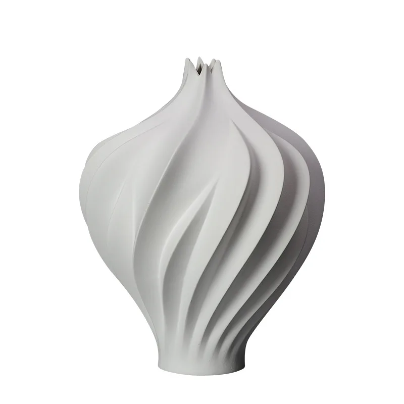 

White Torch Spiral Abstract Ceramic Vase Ornament ins Home Living Room Flower Pottery Pot