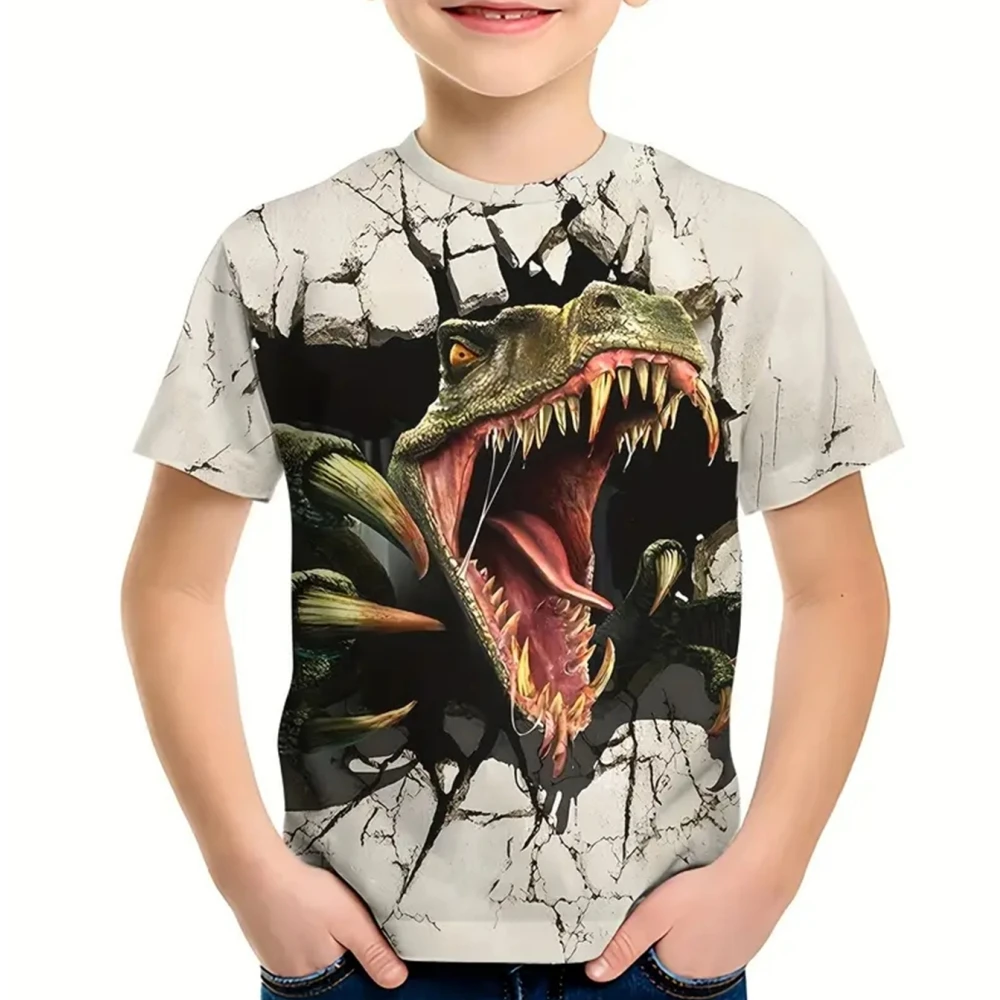 

Children's Clothing Dinosaur Clothes for Girls Short Sleeve Tops Tees O-Neck Child T Shirt Christmas Tshirts Boys Summer Clothes