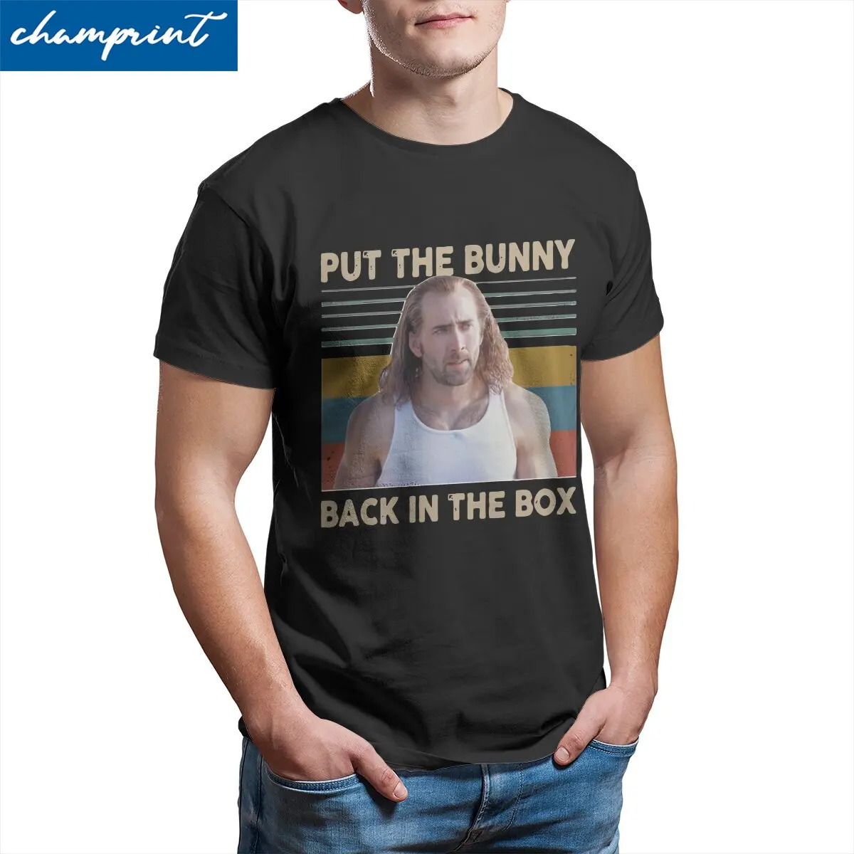 Funny Put the Bunny Back in the Box T-Shirt Men Pure Cotton T Shirt John Travolta Nicolas Cage Face Tee Shirt Gift Idea Clothing