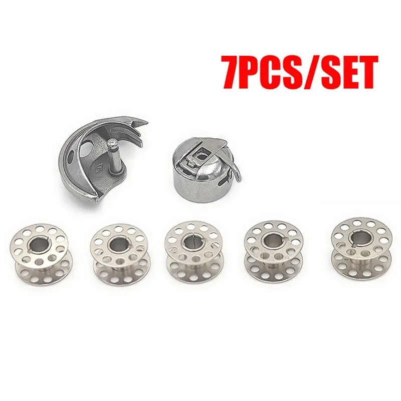 7 bobinas de metal + gancho de lançadeira + caixa de bobina para estilo antigo máquina de costura doméstica irmão cantor acessórios de costura