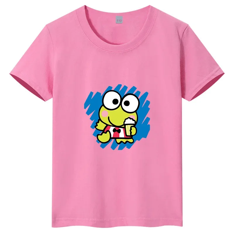 2026 Keroppi Graffiti Style Children's T-shirt Color Casual Parent-child Top Cute Printed Short Sleeved Shirt for Boys and Girls