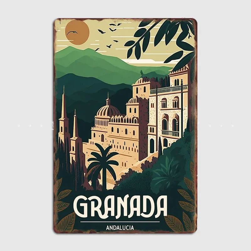 Granada Spain City Travel Scenery Sights Retro Poster Metal Sign Garage Club Indoor Room Decor Wall Decor Custom Tin Home Decor