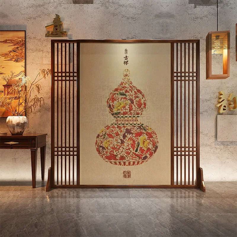 for New Chinese Style Folding Screen Living Room Background Decoration Partition Suzhou Embroidery Solid Wood Zen Bamboo