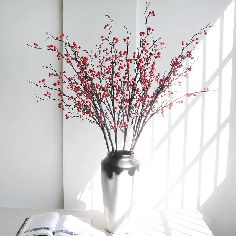 110CM Realistic Artificial Plants for Home and Hotel Decor with Red Berries and Lanterns